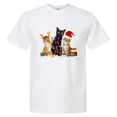 Santa Cat Light Gorgeous Reindeer Pajama Christmas Cat Lover Gift Garment-Dyed Heavyweight T-Shirt