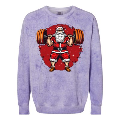 Santa Claus Loves Lifting Weights Colorblast Crewneck Sweatshirt