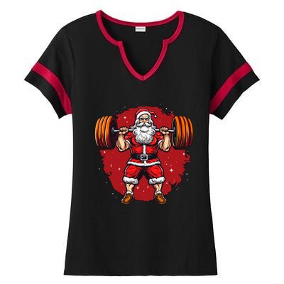 Santa Claus Loves Lifting Weights Ladies Halftime Notch Neck Tee