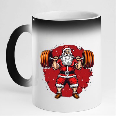 Santa Claus Loves Lifting Weights 11oz Black Color Changing Mug