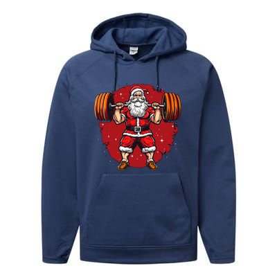 Santa Claus Loves Lifting Weights Performance Fleece Hoodie