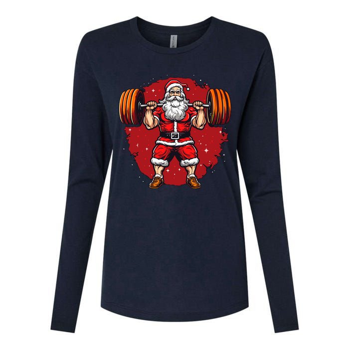 Santa Claus Loves Lifting Weights Womens Cotton Relaxed Long Sleeve T-Shirt