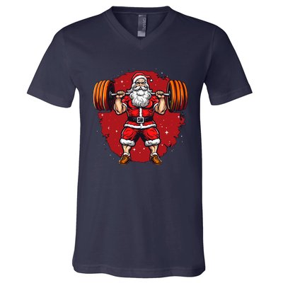 Santa Claus Loves Lifting Weights V-Neck T-Shirt