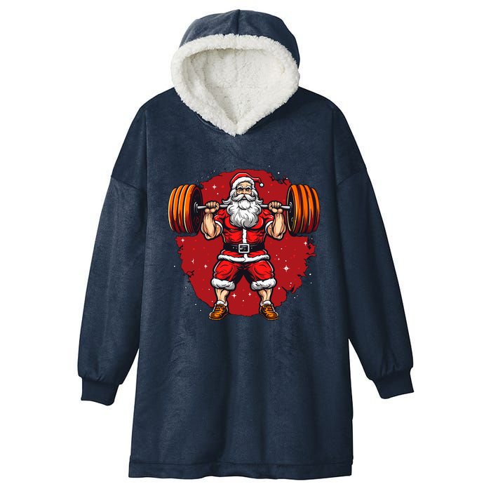 Santa Claus Loves Lifting Weights Hooded Wearable Blanket