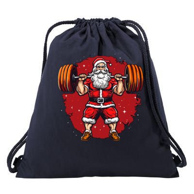 Santa Claus Loves Lifting Weights Drawstring Bag