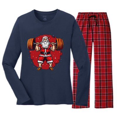 Santa Claus Loves Lifting Weights Women's Long Sleeve Flannel Pajama Set 