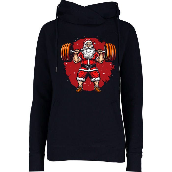 Santa Claus Loves Lifting Weights Womens Funnel Neck Pullover Hood