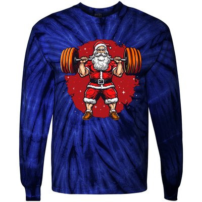 Santa Claus Loves Lifting Weights Tie-Dye Long Sleeve Shirt