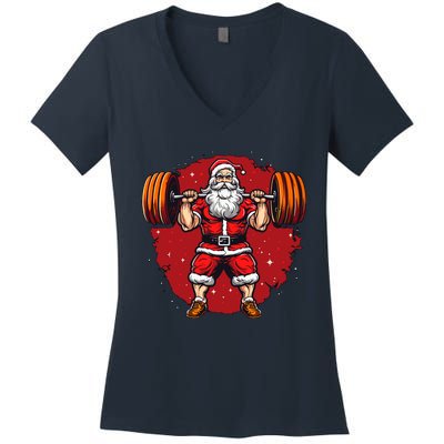 Santa Claus Loves Lifting Weights Women's V-Neck T-Shirt