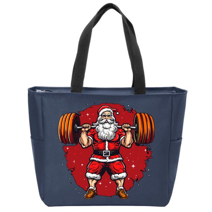 Santa Claus Loves Lifting Weights Zip Tote Bag