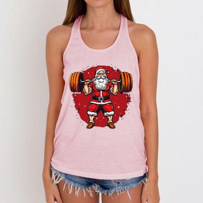 Santa Claus Loves Lifting Weights Women's Knotted Racerback Tank