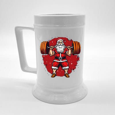 Santa Claus Loves Lifting Weights Beer Stein