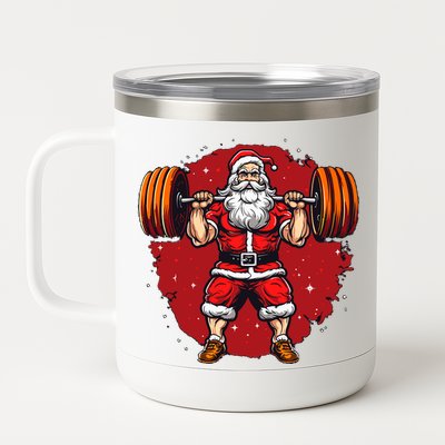 Santa Claus Loves Lifting Weights 12 oz Stainless Steel Tumbler Cup