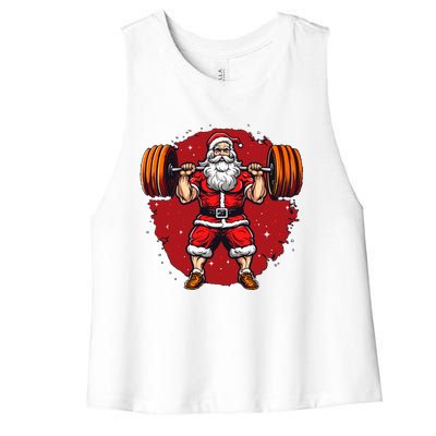 Santa Claus Loves Lifting Weights Women's Racerback Cropped Tank