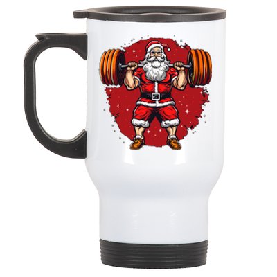 Santa Claus Loves Lifting Weights Stainless Steel Travel Mug