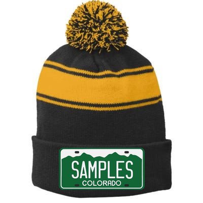Samples Colorado License Plate Stripe Pom Pom Beanie