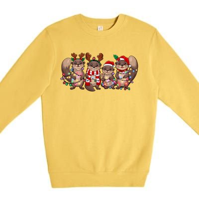 Squirrel Christmas Light Reindeer Santa Xmas Squirrel Lover Great Gift Premium Crewneck Sweatshirt