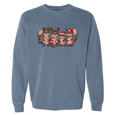 Squirrel Christmas Light Reindeer Santa Xmas Squirrel Lover Great Gift Garment-Dyed Sweatshirt