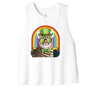 Savannah Cat Leprechaun Funny St Patricks Day Gift Women's Racerback Cropped Tank