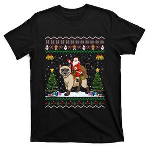 Siamese Cat Lover Santa Riding Siamese Cat Ugly Christmas T-Shirt