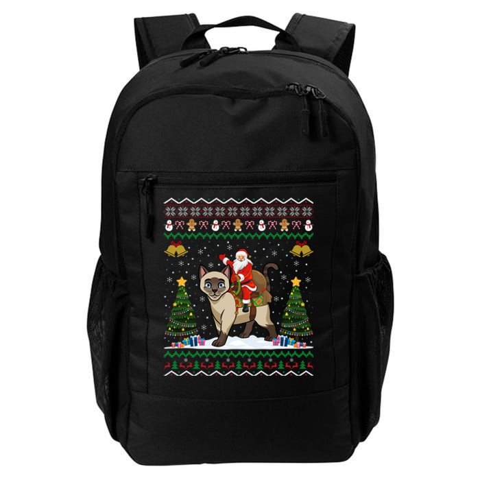 Siamese Cat Lover Santa Riding Siamese Cat Ugly Christmas Daily Commute Backpack