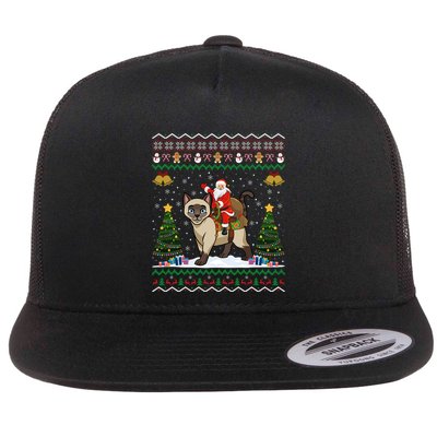 Siamese Cat Lover Santa Riding Siamese Cat Ugly Christmas Flatbill Hat