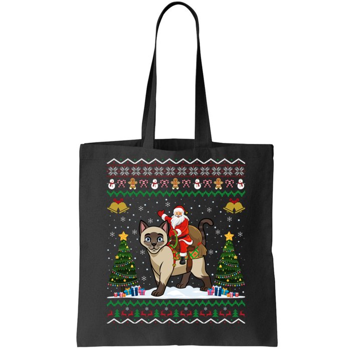 Siamese Cat Lover Santa Riding Siamese Cat Ugly Christmas Tote Bag