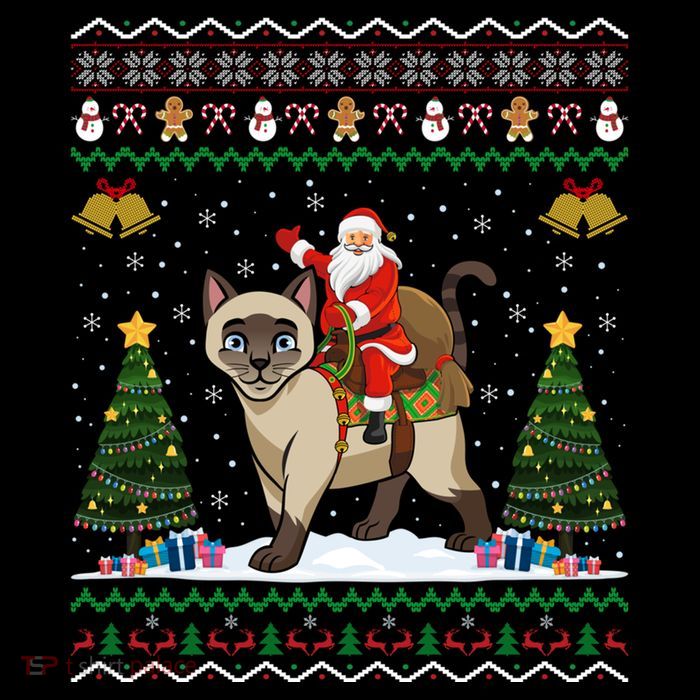 Siamese Cat Lover Santa Riding Siamese Cat Ugly Christmas Youth Performance Sprint T-Shirt