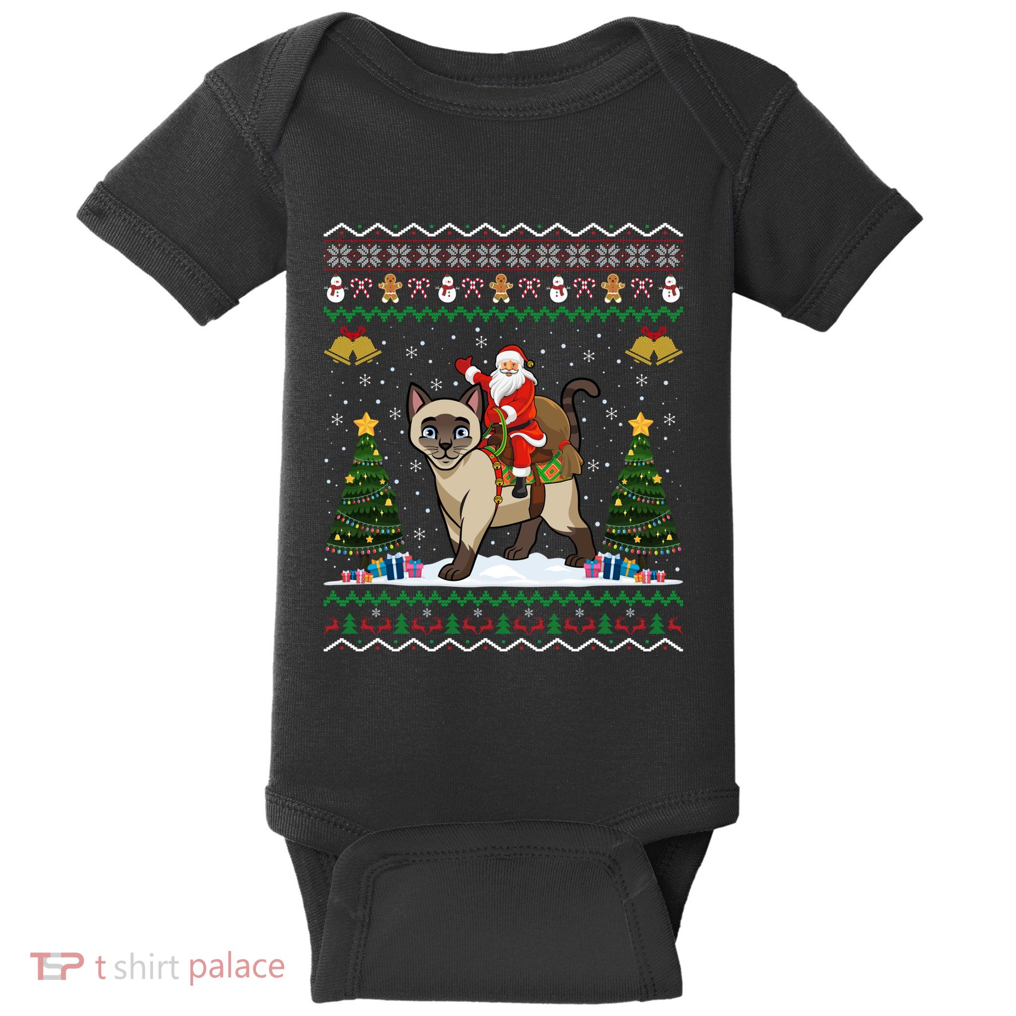 Siamese Cat Lover Santa Riding Siamese Cat Ugly Christmas Baby Bodysuit