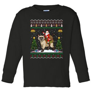 Siamese Cat Lover Santa Riding Siamese Cat Ugly Christmas Toddler Long Sleeve Shirt