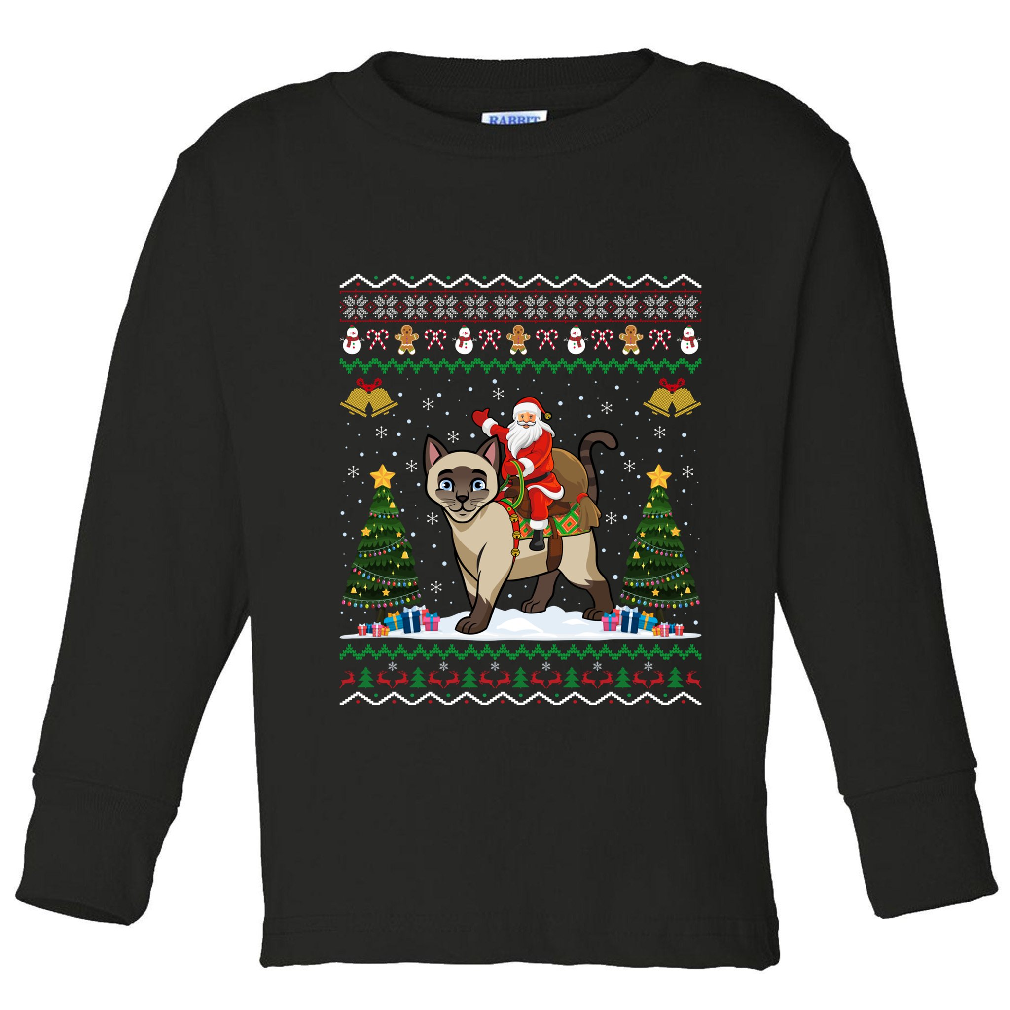 Siamese Cat Lover Santa Riding Siamese Cat Ugly Christmas Toddler Long Sleeve Shirt
