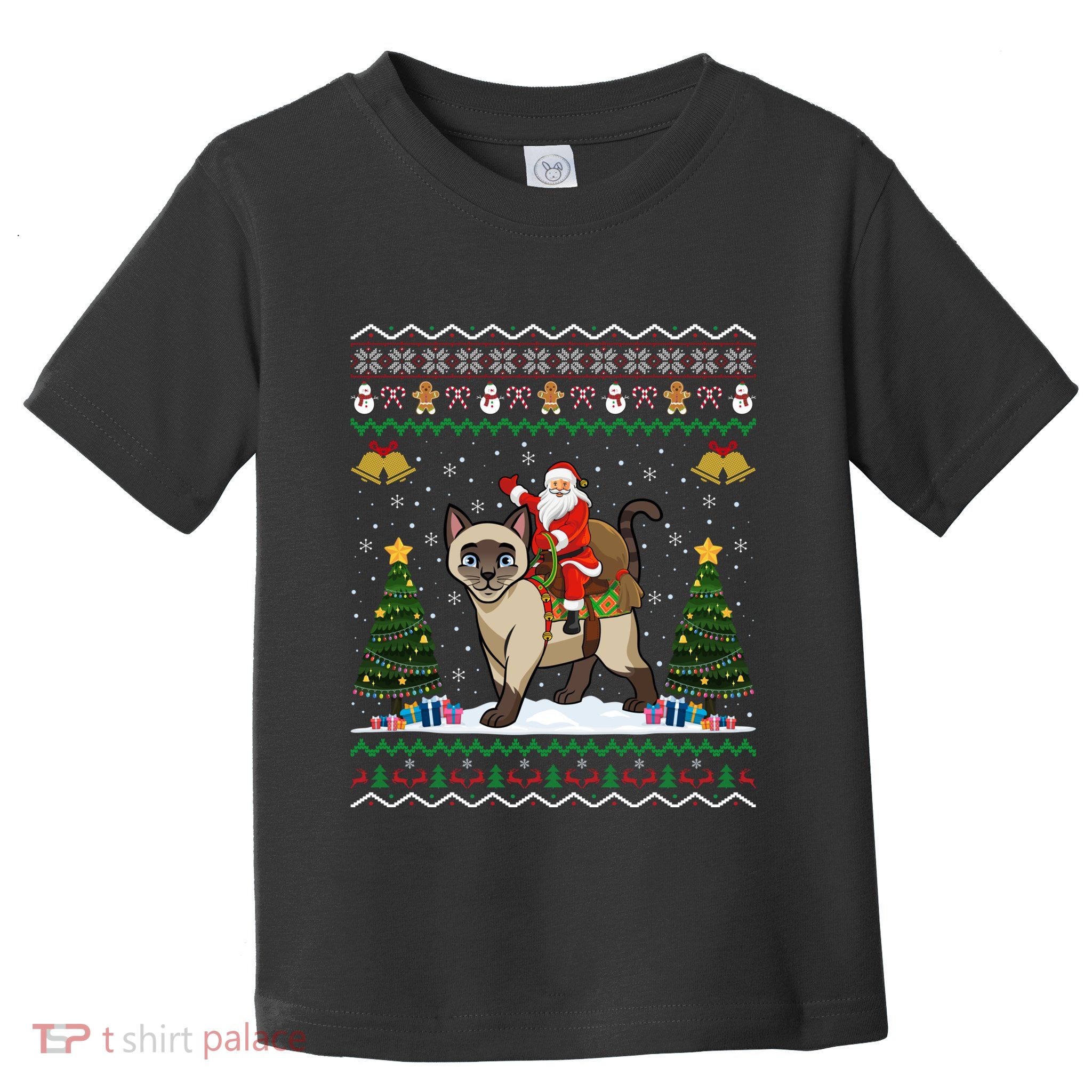 Siamese Cat Lover Santa Riding Siamese Cat Ugly Christmas Toddler T-Shirt
