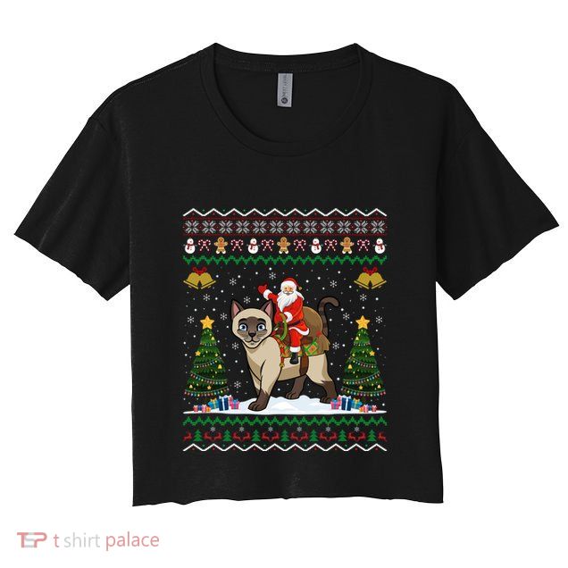 Siamese Cat Lover Santa Riding Siamese Cat Ugly Christmas Crop Top