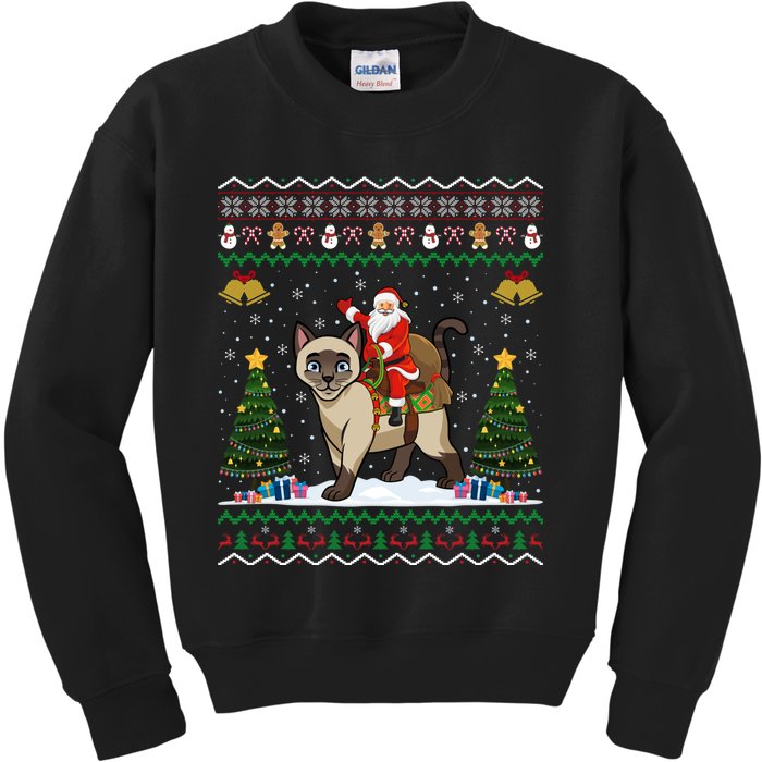 Siamese Cat Lover Santa Riding Siamese Cat Ugly Christmas Kids Sweatshirt