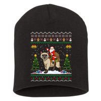 Siamese Cat Lover Santa Riding Siamese Cat Ugly Christmas Short Acrylic Beanie