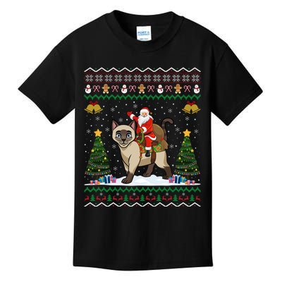 Siamese Cat Lover Santa Riding Siamese Cat Ugly Christmas Kids T-Shirt