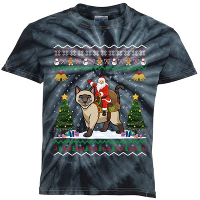 Siamese Cat Lover Santa Riding Siamese Cat Ugly Christmas Kids Tie-Dye T-Shirt