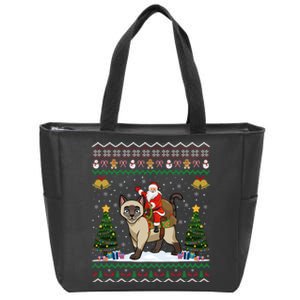 Siamese Cat Lover Santa Riding Siamese Cat Ugly Christmas Zip Tote Bag