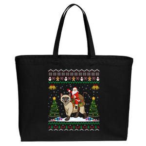 Siamese Cat Lover Santa Riding Siamese Cat Ugly Christmas Cotton Canvas Jumbo Tote