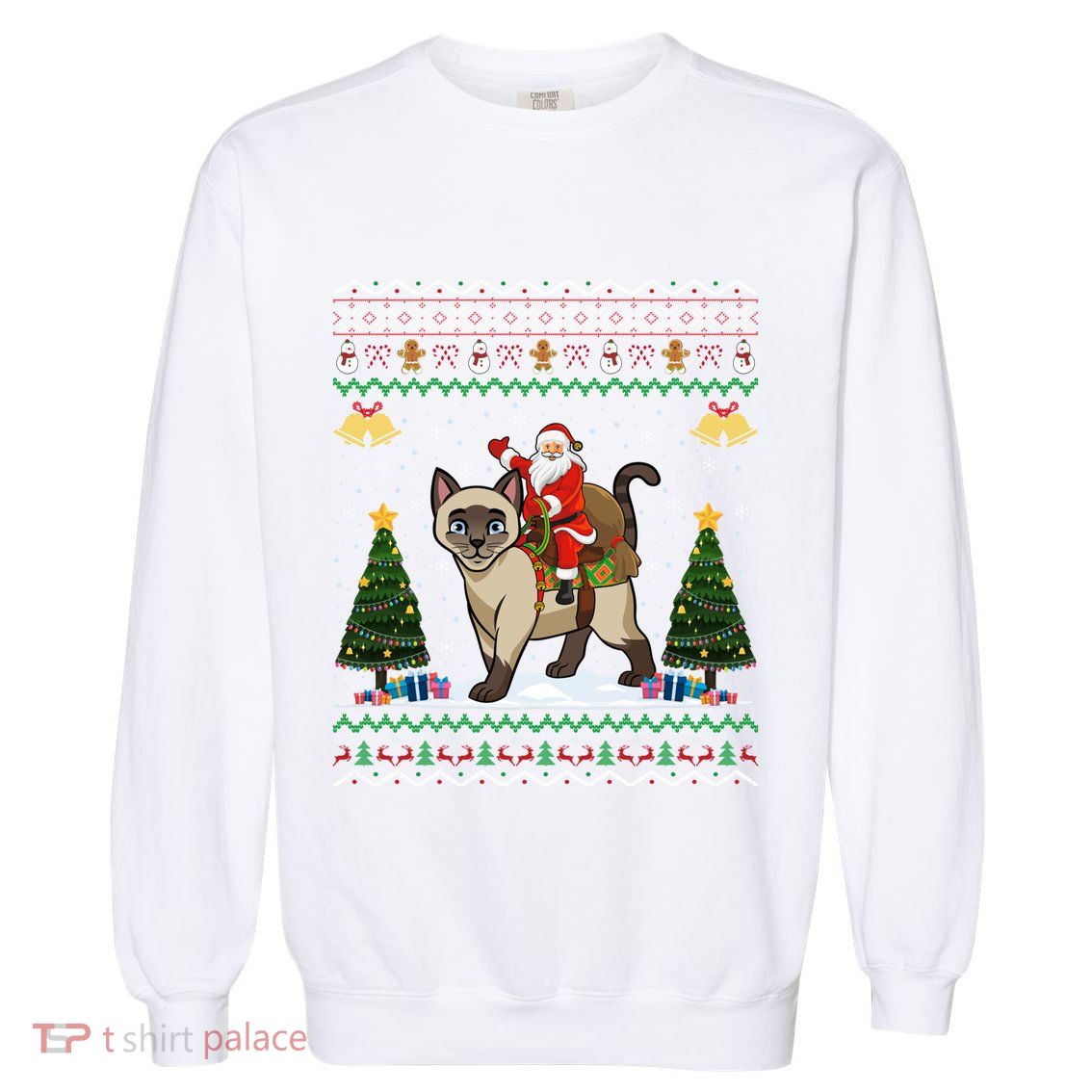 Siamese Cat Lover Santa Riding Siamese Cat Ugly Christmas Garment-Dyed Sweatshirt