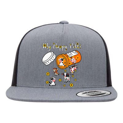 Sunflower Cows Lover My Happy Pills animal Flat Bill Trucker Hat