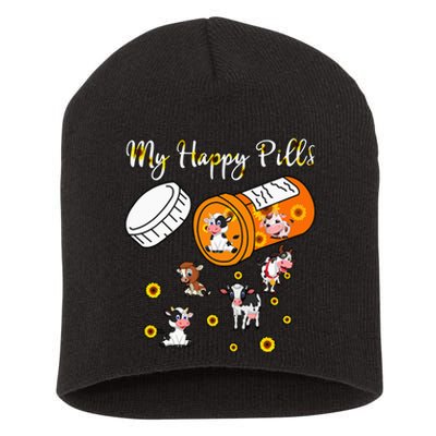 Sunflower Cows Lover My Happy Pills animal Short Acrylic Beanie