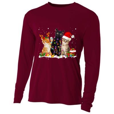 Santa Cat Light Gorgeous Reindeer Pajama Christmas Cat Lover Cooling Performance Long Sleeve Crew
