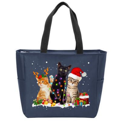 Santa Cat Light Gorgeous Reindeer Pajama Christmas Cat Lover Zip Tote Bag