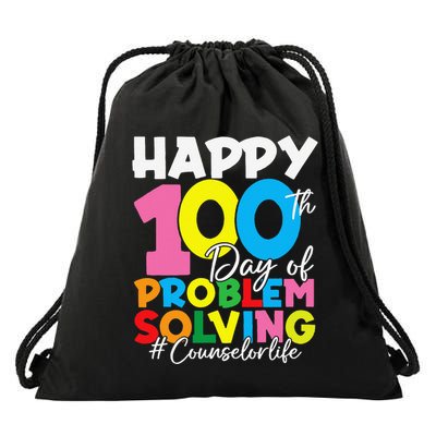 School Counselor Life Happy 100th Day Of Problem Solving Drawstring Bag