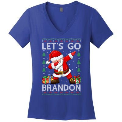 Santa Claus Let’s Go Braden Brandon Christmas Ugly Sweater Cool Gift Women's V-Neck T-Shirt