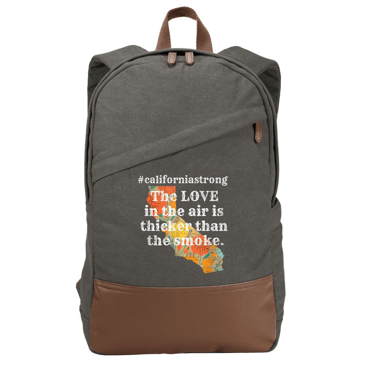 Sonoma County Los Angeles Strong Love Thicker Smoke Fire Cotton Canvas Backpack