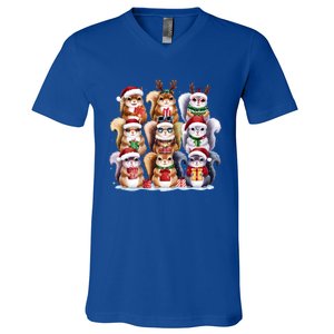 Squirrels Christmas Lights Decor Funny Squirrel Lover Xmas Funny Gift V-Neck T-Shirt