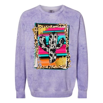 Serape Cactus Leopard Cow Pattern Print Cowgirl Rodeo Colorblast Crewneck Sweatshirt