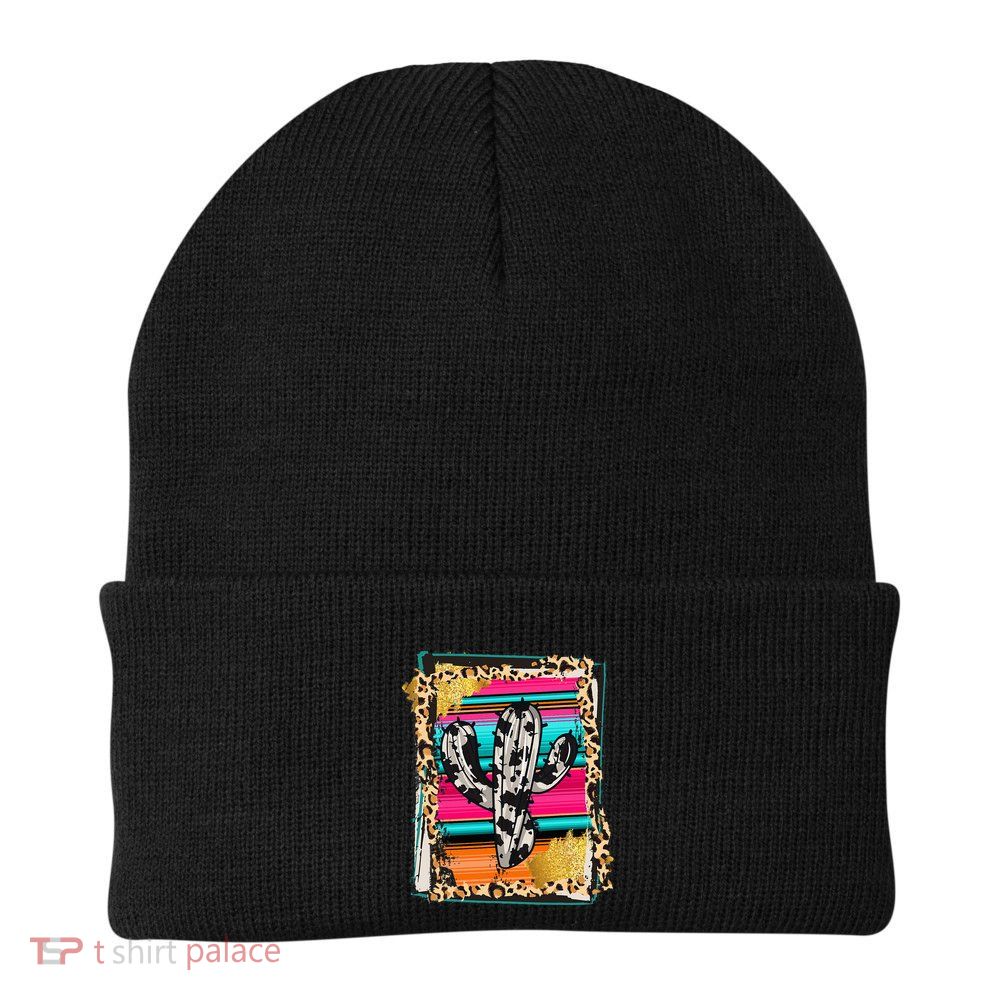 Serape Cactus Leopard Cow Pattern Print Cowgirl Rodeo Knit Cap Winter Beanie
